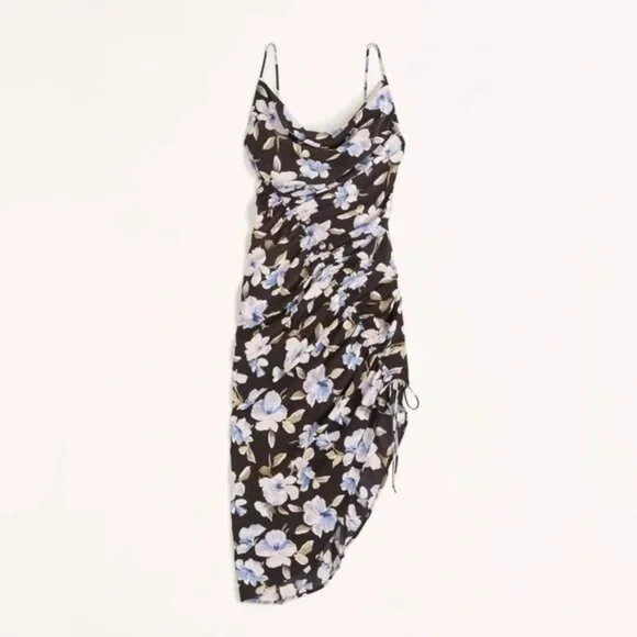 Abercrombie & Fitch | Dresses | Abercrombie Fitch Asymmetrical Cinched Midi  Dress In Black Print Nwt L | Poshmark